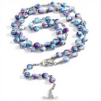 Chapelet catholique pour femme, fait main, imitation perle bleue et violette, diamant, chaîne en bambou sportive, collier, première communion, chrétien