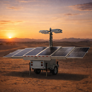 Système d'éclairage solaire LED hybride tout-en-un Eco avec batterie LiFePO4 DC, mât télescopique de 9 m, faible entretien, éclairage de chantier à distance - Product Image 3