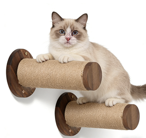 Durable Classic Wood &amp; Linen <strong>Wall</strong> Mounted <strong>Cat</strong> <strong>Climbing</strong> Tree Shelving Set for Pet Play Halloween Edition - Product Image 6
