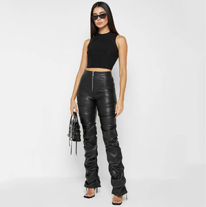 All'ingrosso 2025 estate <span class=keywords><strong>pantaloni</strong></span> da donna <span class=keywords><strong>in</strong></span> <span class=keywords><strong>pelle</strong></span> sintetica autunno moda donna <span class=keywords><strong>pantaloni</strong></span> lunghi pieghevoli <span class=keywords><strong>con</strong></span> personalità frontale piatta - Product Image 4