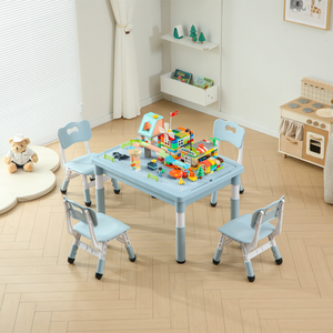 Ensemble de table de rangement en plastique compatible avec les blocs de construction, design moderne et minimaliste, assemblé, pour deux enfants, salle de bain, chambre à coucher - Product Image 6