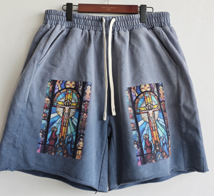 Pantaloncini Vintage <span class=keywords><strong>con</strong></span> Colore Sfumato, Lavaggio Enzimatico, Bordi Arrotolati, Stampa DTG Personalizzata, Logo Personalizzato, Pantaloni God - Product Image 1