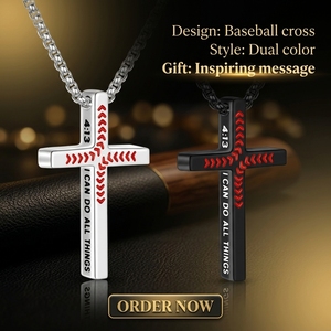 Kalung Liontin Salib Bisbol Kristen 2 Pcs Rantai Bambu Ayat Alkitab Baja Tahan Karat <span class=keywords><strong>22</strong></span> Inci Hadiah Religius untuk Pria Perhiasan Baja Tahan Karat 316l 18k - Product Image 4
