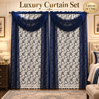 Ensemble de rideaux de luxe de style américain avec cantonnière intégrée, draperies jacquard florales pour la décoration intérieure, vente en gros