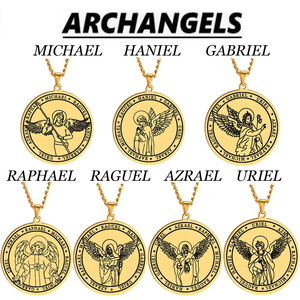 Medalla Religiosa de Acero Inoxidable con Alas de Ángel, Arcángel Gabriel, Rafael, Uriel, Miguel, Collar con Colgante de Joyería - Product Image 1