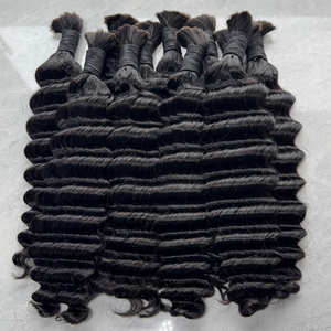 <b>Deep</b> <b>Wave</b> Bulk Hair Human Hair No Weft Natural Black Soft Bouncy Hair For Braiding Boho Braids <b>Wig</b> Making - Product Image 3