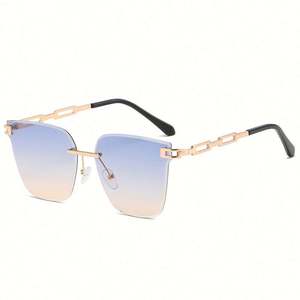 Gafas de Sol Cuadradas Sin Montura con Patillas Metálicas Huecas y Degradado, Última Moda de Lujo 2022 para Mujer - Product Image 5