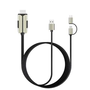 Yeni 3 in 1 mikro USB tip C HDMI kablosu 2m kablosuz ses ile iPhone Macbook Samsung Android telefon için HDTV