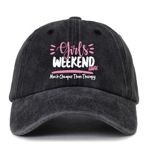 Vente en gros Casquette de baseball non structurée Chapeau de soleil en denim délavé à 6 panneaux avec logo «Girls Weekend» Style sportif pour cadeaux de vacances - Product Image 2