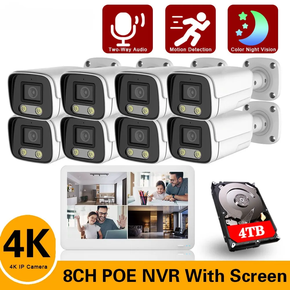 Sistema di telecamere di sicurezza Poe 8ch 8mp 4k Monitor Audio bidirezionale Kit Nvr telecamera Ip Cctv esterna sistema di videosorveglianza Set Xmeye