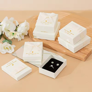 Custom Logo Modern Stylish Cardboard Paper Jewelry Packaging <b>Boxes</b> with Lid Necklace <b>Earring</b> Bowknot Ribbon Ring Box in Carton - Product Image 1