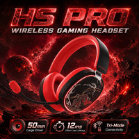 WooKing HS Pro Headset Gaming Nirkabel Tiga Mode dengan Mikrofon, Driver Dinamis 50mm, Latensi Rendah, Tahan Air IPX5, Baterai 15-20 Jam