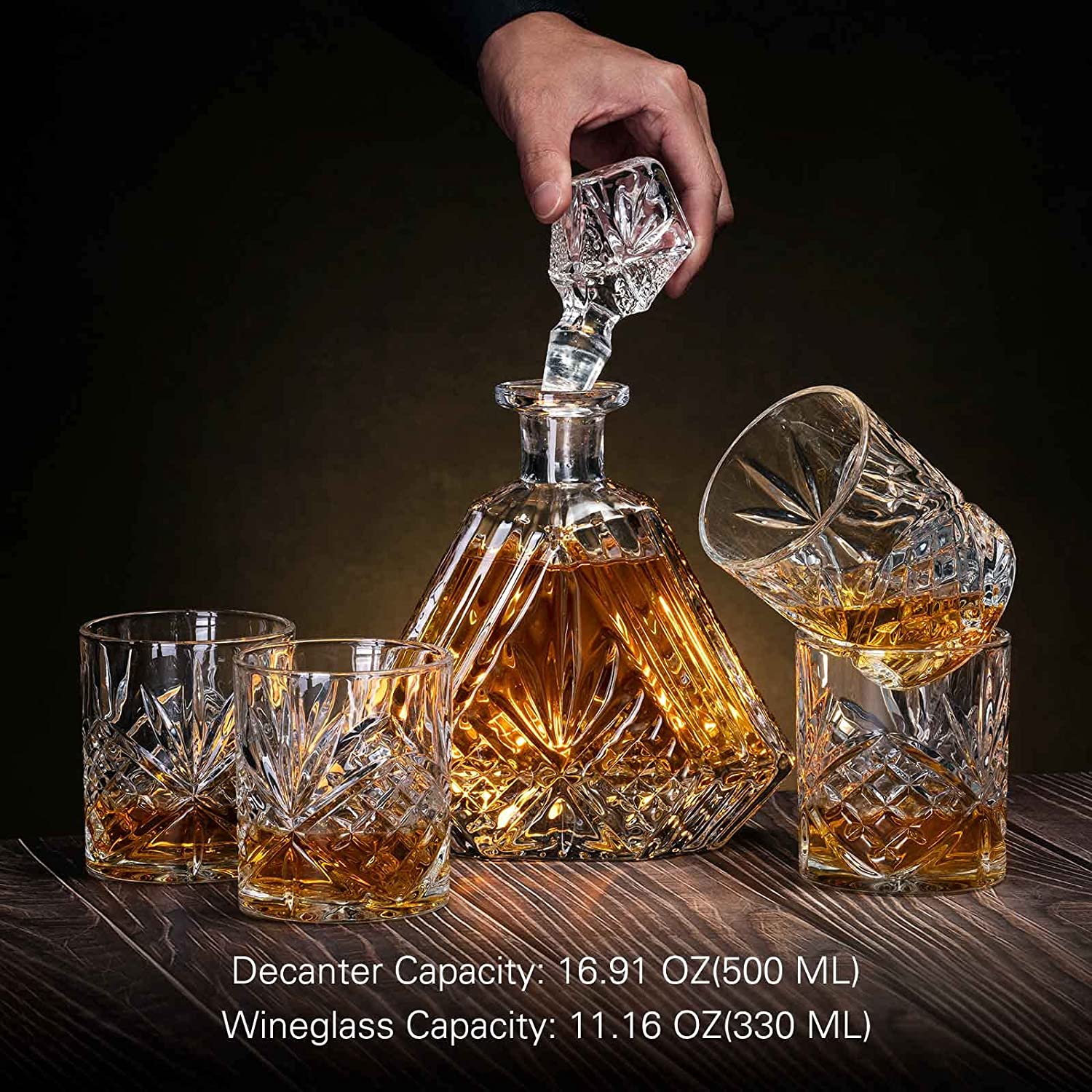 Whiskey Decanter Set with 4 Glasses(11 OZ) 17 OZ Crystal Decanter