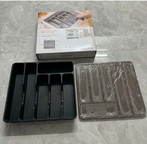 Silverware Organizer Lid Covered Utensil Tray Kitchen Drawer PP Plastic <b>Rectangle</b> Multifunctional Flexible Storage Box Spoons - Product Image 5