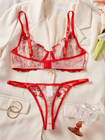 Nouvelle Collection de Lingerie Sexy : Ensemble Soutien-Gorge et Culotte en Dentelle Transparente, Broderie Florale, Sous-vêtements Rouges Sans Coutures, Style Exotique