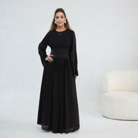 Abaya longue plissée en mousseline élégante pour femme, avec manches évasées et corset au dos, robe islamique modeste, 6 couleurs unies, abaya longue musulmane