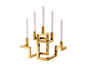 Modern Interlock Five-Arm Stainless Steel and Iron Candle Holder Set High Quality Home and Party Metal Candleholders <b>Silver</b> - Product Image 1