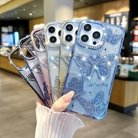 Coque de téléphone portable élégante en silicone souple pour iPhone 11 12 13 14 15 16 17 Pro Max, étui papillon 3D électroplaqué