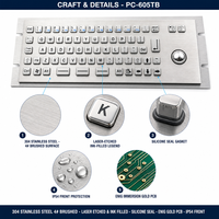 Clavier à trackball industriel en acier inoxydable personnalisé PC-605TB IP54, 68 touches USB PS/2 pour équipement pharmaceutique