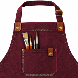Tablier de peintre bordeaux avec trois poches inférieures pour outils et attaches réglables pour ateliers d'art - Product Image 3