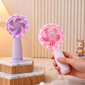 Ventilador portátil de mano con luz LED, recargable por USB, 5V 2W, control por botón, ventilador de escritorio para refrescarse en verano - Product Image 4