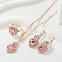Nouvel ensemble de bijoux de mariée trois pièces, design transfrontalier sophistiqué et élégant, rose-rouge et bleu lac, orné de strass pour mariage