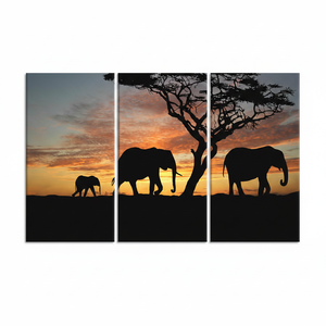 Elegant <b>Elephant</b> Silhouette Canvas Print: African Sunset Scene,SET OF 3 CANVAS - Product Image 2