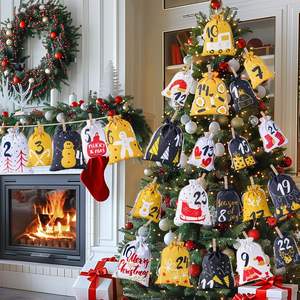 Bolsa de calendario de Adviento de Navidad de tela Premium de 24 piezas para regalos y decoración del hogar - Product Image 5