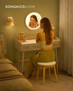 Dressing Table with Mirror Lighting Cosmetic Table 3 Rattan <strong>Drawers</strong> Touch Control 3 Light <strong>Colours</strong> - Product Image 2