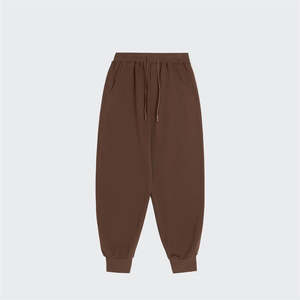 กางเกงขาบานสำหรับผู้ชายกางเกงสเวตเตอร์ทำจากผ้าเฟรนช์เทอร์รี่ทรงโอเวอร์ไซส์ผ้าคอตตอนสีพื้นสไตล์ลำลองเอวกลาง - Product Image 4