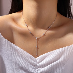 Collar de Plata con Baño de Rodio 2026, Cadena de Eslabones con Gema Redonda Brillante, Collares de Moissanita con Gema de Burbuja - Product Image 5