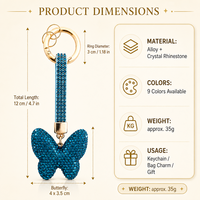 Porte-clés papillon en strass scintillant, breloque de sac pour clés de voiture, cadeau personnalisé pour femmes et filles, 9 couleurs