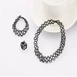 Conjunto de anillo de Henna para mujer, gargantilla de tatuaje Vintage Bohemia, collar elástico, pulsera