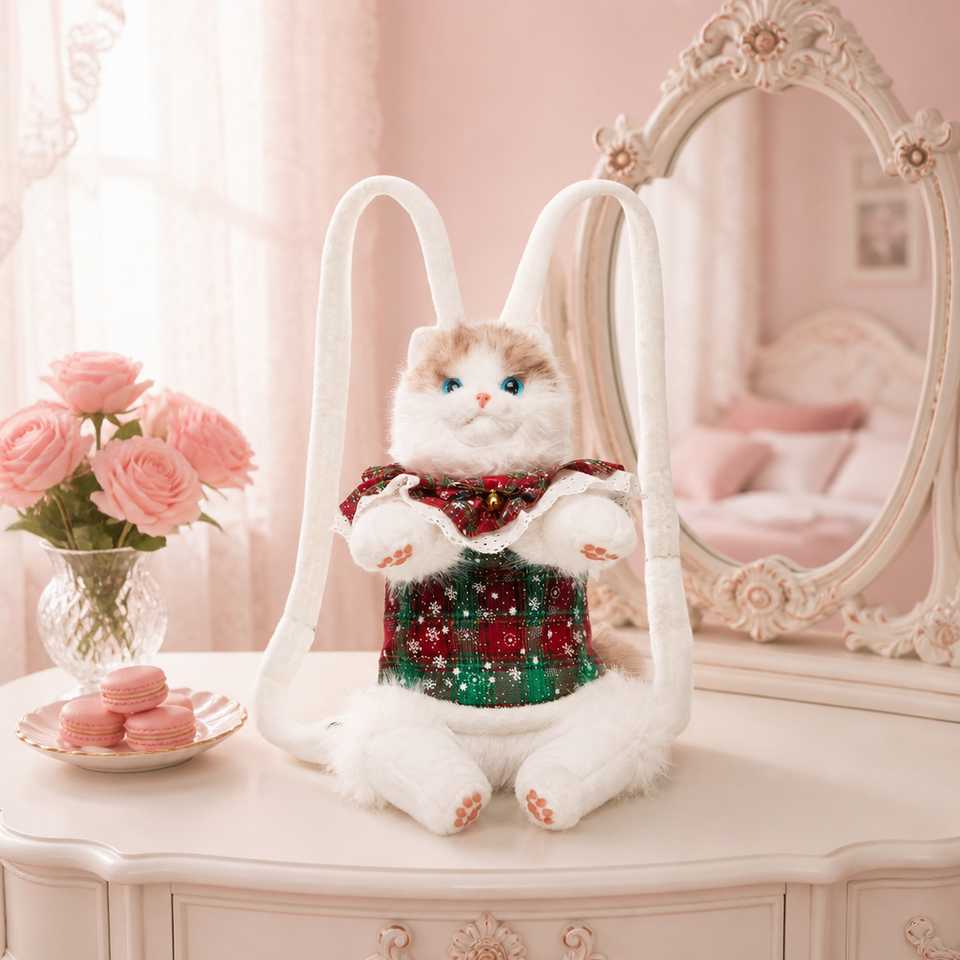 Kawaii Realistic Calico Cat Plush Backpack Fluffy Faux Fur Animal ...