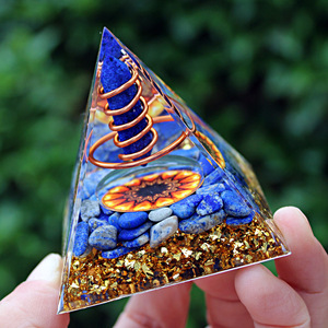 <b>Crystal</b> <b>Chip</b> Pyramid Resin Epoxy Craft Desktop Ornament Lapis Lazuli Sunflower Home Decoration Collectible Gift - Product Image 2