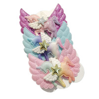 Pince à cheveux en tissu motif licorne ailes d'ange faites à la main pour enfants - Accessoire capillaire pour enfants avec pinces latérales et arrière