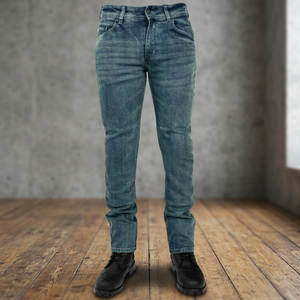 Pantalon en jean pour homme, taille haute, coupe slim droite, style motard, délavé - Product Image 3