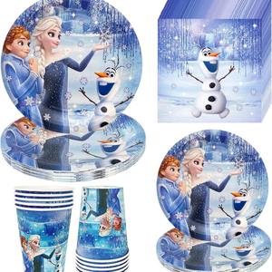 Vaisselle de fête sur <span class=keywords><strong>le</strong></span> thème de <span class=keywords><strong>la</strong></span> Reine des neiges, Elsa et Anna, assiettes en papier, gobelets, serviettes, vaisselle, décoration d'anniversaire pour enfants - Product Image 1