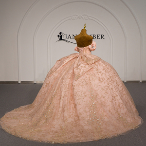 Robe de bal élégante Lsdz011-Pz couleur pêche pour Quinceañera, avec corsage froncé, corset perlé et tulle scintillant, robe de soirée Jancemebr - Product Image 4