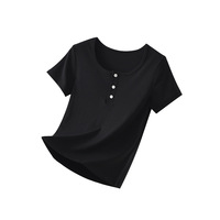 Nouveauté été, t-shirt à manches courtes, coupe ajustée, tissu confortable, haut boutonné pour femmes, vêtements pour femmes