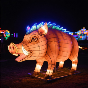 特注イノシシ屋外動物ランプ鉄骨フレームランタンクリスマスハンティングロッジ森テーマパークとハロウィーンの装飾 - Product Image 3