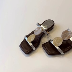 <b>Flat</b> <b>Sandals</b> Women Square Toe Genuine Sheepskin Leather Breathable Buckle Decoration Korean Style Casual Outdoor Wear - Product Image 2