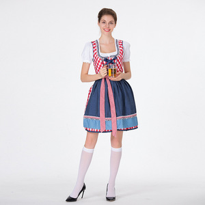 Disfraz de Cervecería Bávara para Mujer, Vestido Tradicional de Oktoberfest, Dirndl a Cuadros Rojo y Azul, Talla Adulto, Hecho en Alemania, 65% de Tela Alemana - Product Image 4