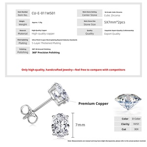 Pendientes de botón unisex de moda al por mayor, chapados en oro de 14k, con circonita cúbica de corte ovalado de 5*7mm, joyería diaria de tendencia. - Product Image 2