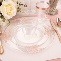 Assiettes de luxe pour mariage, style élégant, en plastique, avec fleurs dorées, argentées et blanches, en bambou, pour la rentrée scolaire