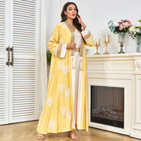 Nouveau Modeste D'été Modeste Brodé Robe À Paillettes Ensemble pour Moyen-Orient Musulman Femmes Longue Robe Abaya Robe Arabe Polyester Eid
