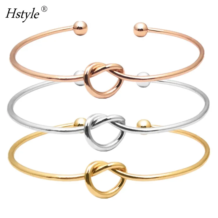 Heart Knot Bangle Bracelets Simple Knotted Cuffs Love Tied Bracelet Bridesmaid Sister Women Girls Valentine's Day Gifts HS1335