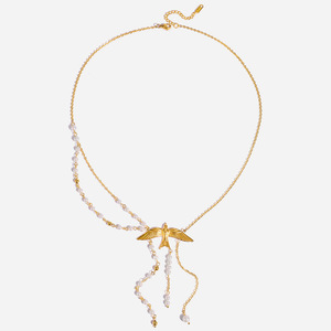 Collar de Perlas con Borla de Paloma y Cadena Dorada, Accesorio de Joyería para Uso Diario de Mujer - Product Image 1