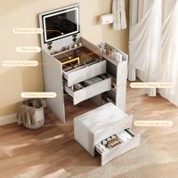 Coiffeuse moderne 3-en-1 avec miroir rabattable, éclairage et rangement, et LED réglable