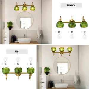 Applique Murale Rétro à 3 Têtes, Tulipe Verte, Abat-jour en Verre E26, Éclairage de Salle de Bain au-dessus du Miroir, Luminaire pour <span class=keywords><strong>Dressing</strong></span> et Hôtel - Product Image 4
